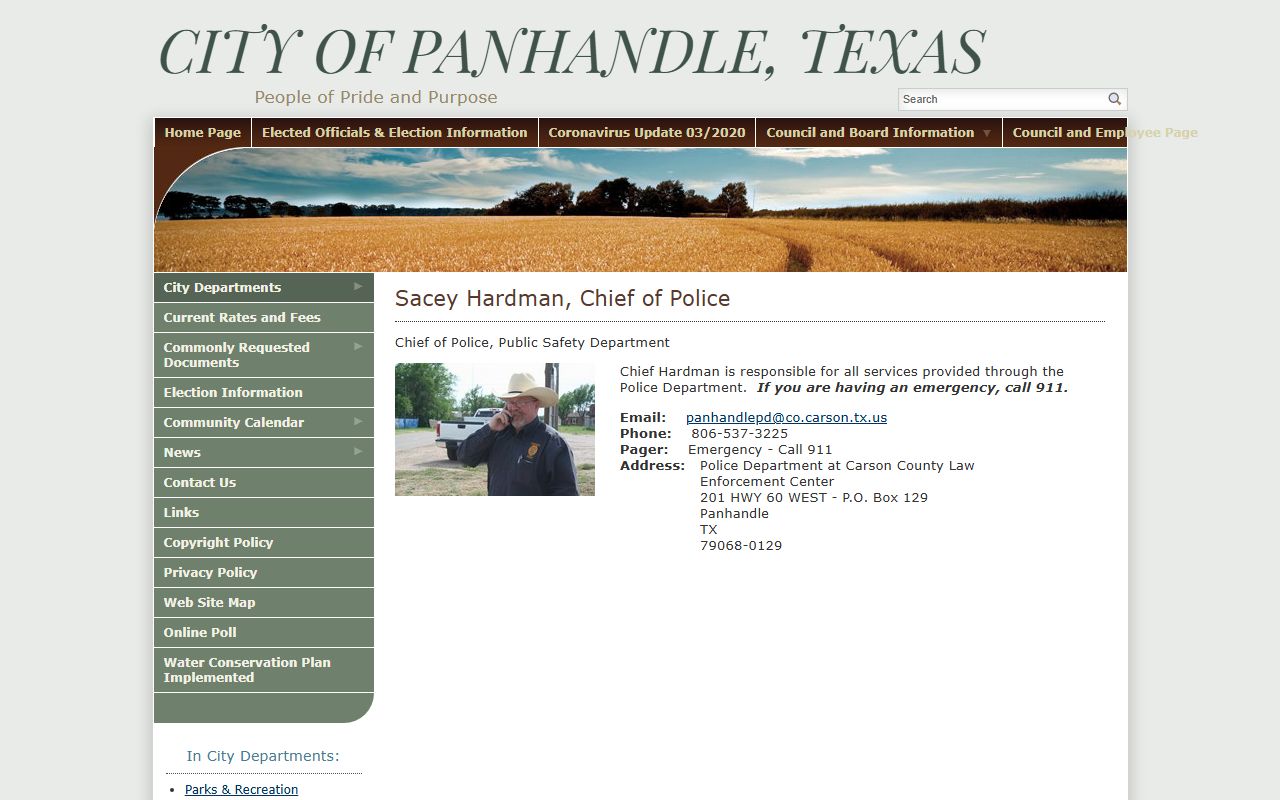 Carson County Jail law enforcement center address in Panhandle Texas